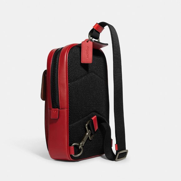 Coach Track Pack In Colorblock Signature Red Brown - Picture 3 of 11